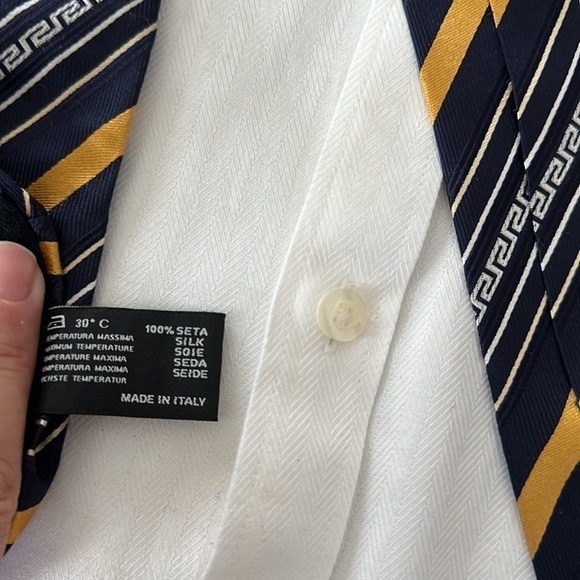 Versace Vintage Silk Greek Key Tie Navy Gold - Picture 6 of 9